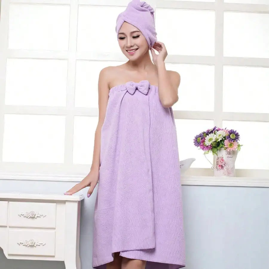 2-Piece Microfiber Bath Wrap Set Bowknot, Quick-Dry Hair Turban & Skirt
