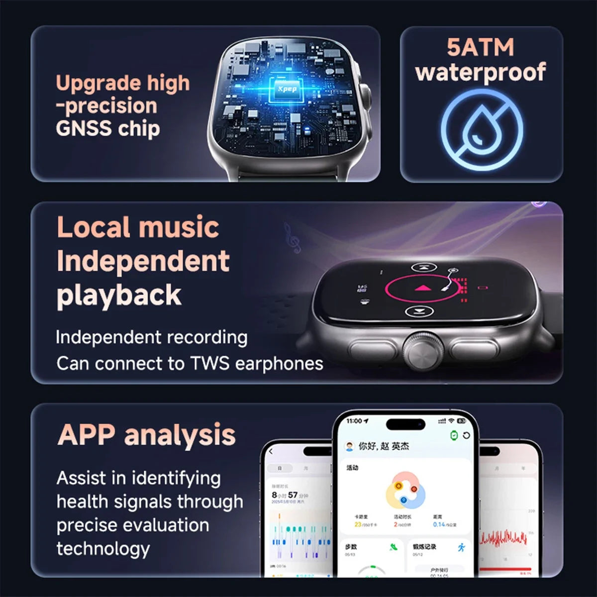 KPEP K19 GPS Smart Watch 512MB Memory Music TWS Earphones