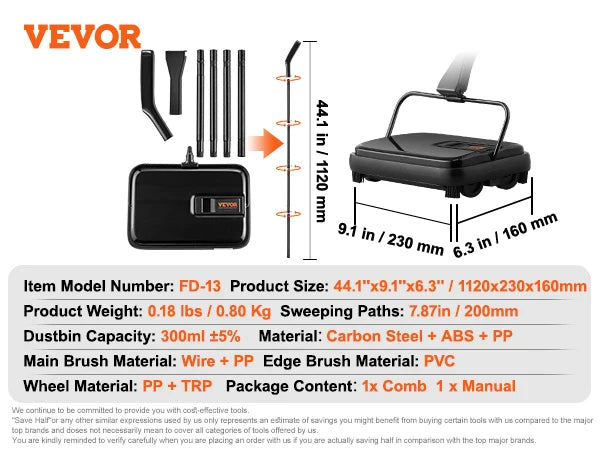 SucceBuy Manual Carpet Sweeper 7.87in Sweeping Path 300ml Dustbin